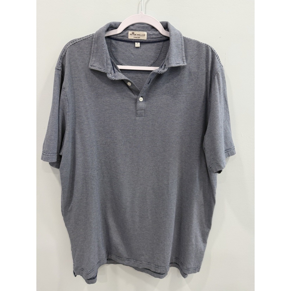 Peter Millar Crown Soft Golf Polo Shirt Mens XL Blue Stripe Pima Cotton Silk